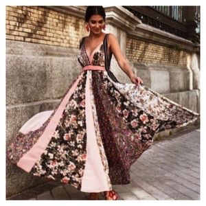 Zara Studio SS18 Pink Patchwork Flowy Maxi Dress L